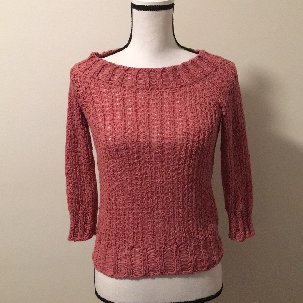 City Unltd. pink open knit boat neck sweater